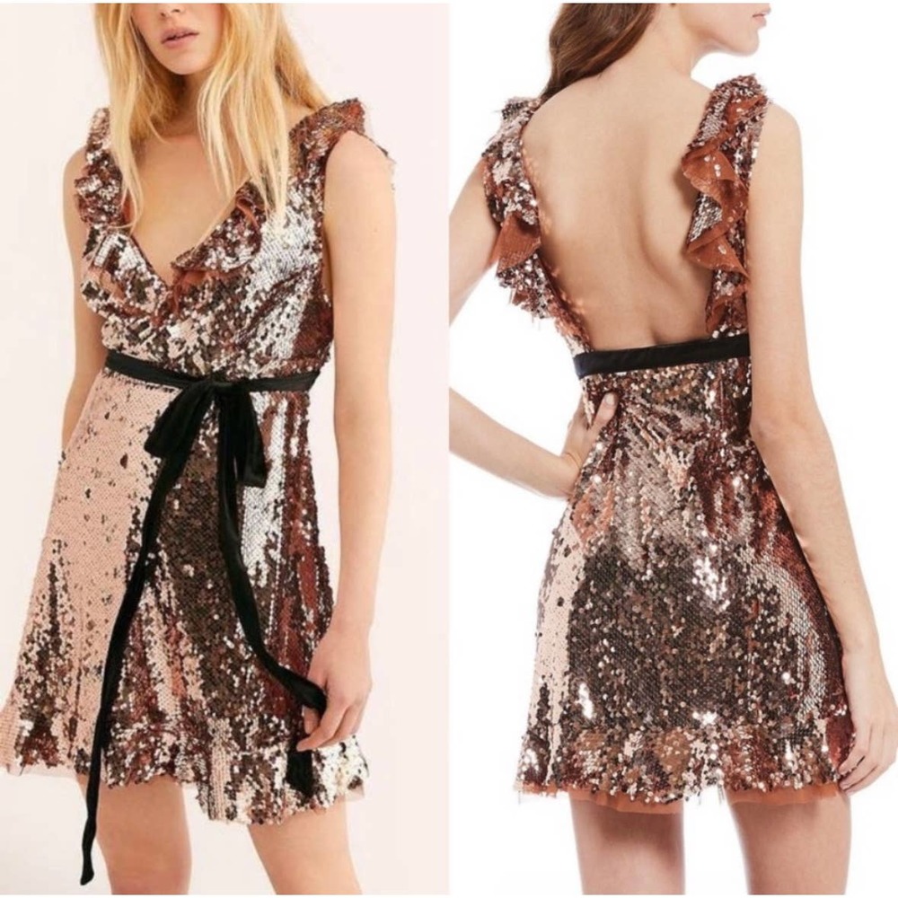 Free People Siren Sequin Mini Dress Tribeca Copper
